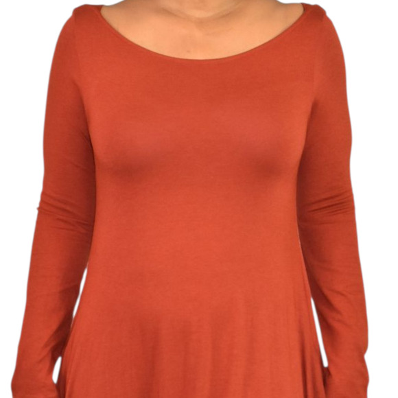 Soft Surroundings Maxi Dress Orange Clay Jersey Long Stretch Boatneck Medium - Picture 4 of 14